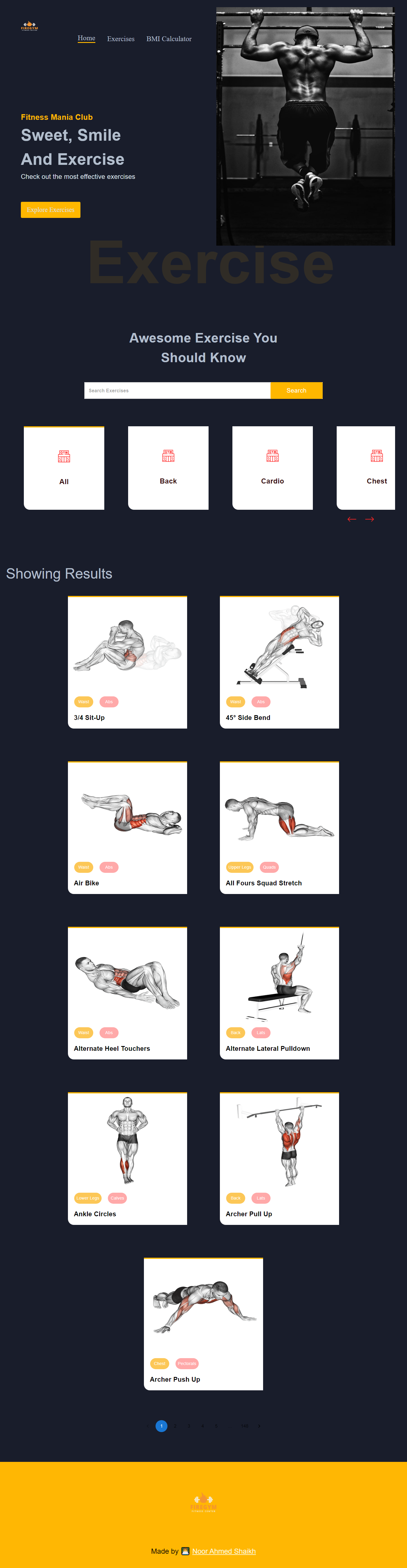 gym fitness and exercises web app with React js